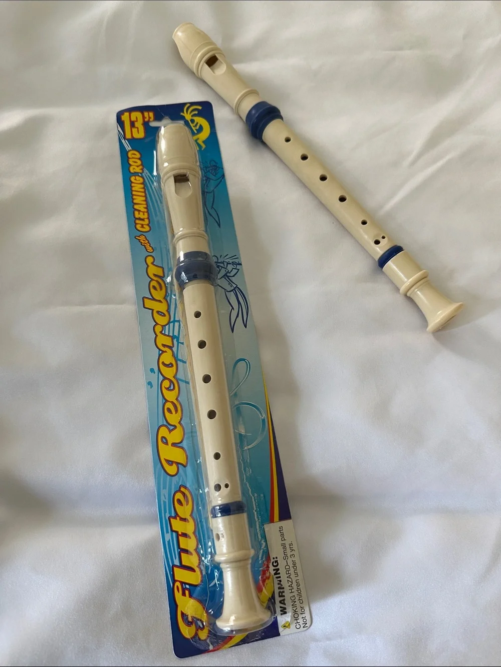 Beige Kids Recorder Flute with Blue Accents - Toy Musical Instrument
